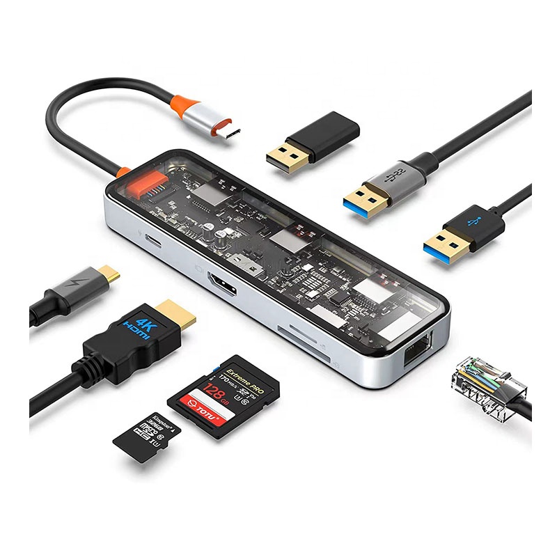 Usb C Hub - ฮับ USB-C พร้อมพอร์ต 4K, พอร์ตอีเธอร์เน็ต, รองรับการจ่ายไฟ